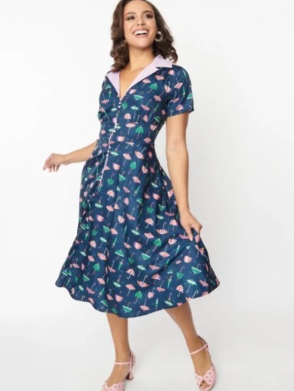Statement Umbrella Print Midi Dress| Unique Vintage| Size 2XL/18 | NWOT